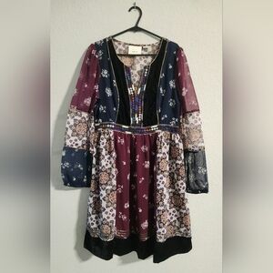 Maeve by Anthropologie Boho Quartier Latin Burgundy Chiffon Velvet Dress small